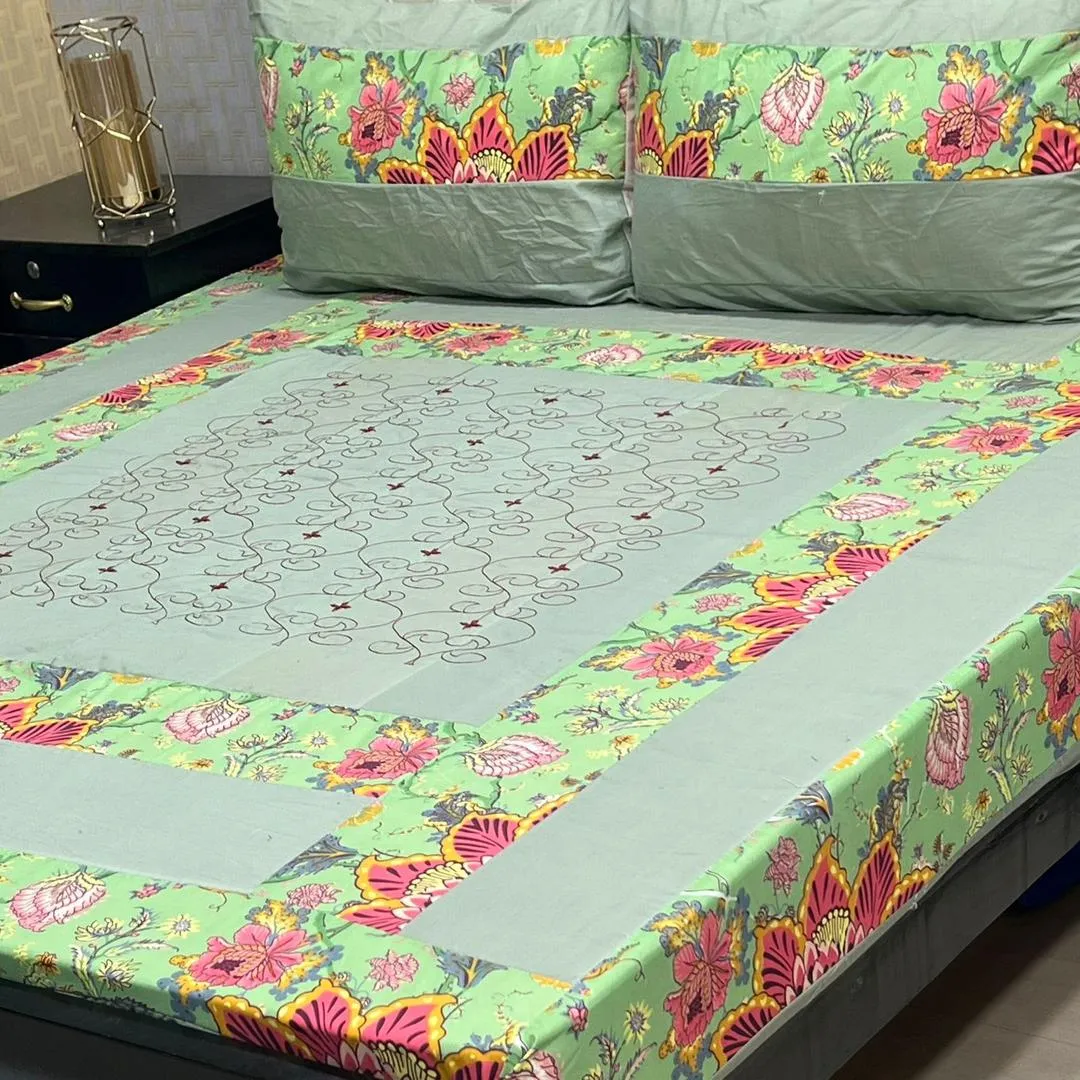 3 Pcs Cotton Patchwork Double Bedsheet