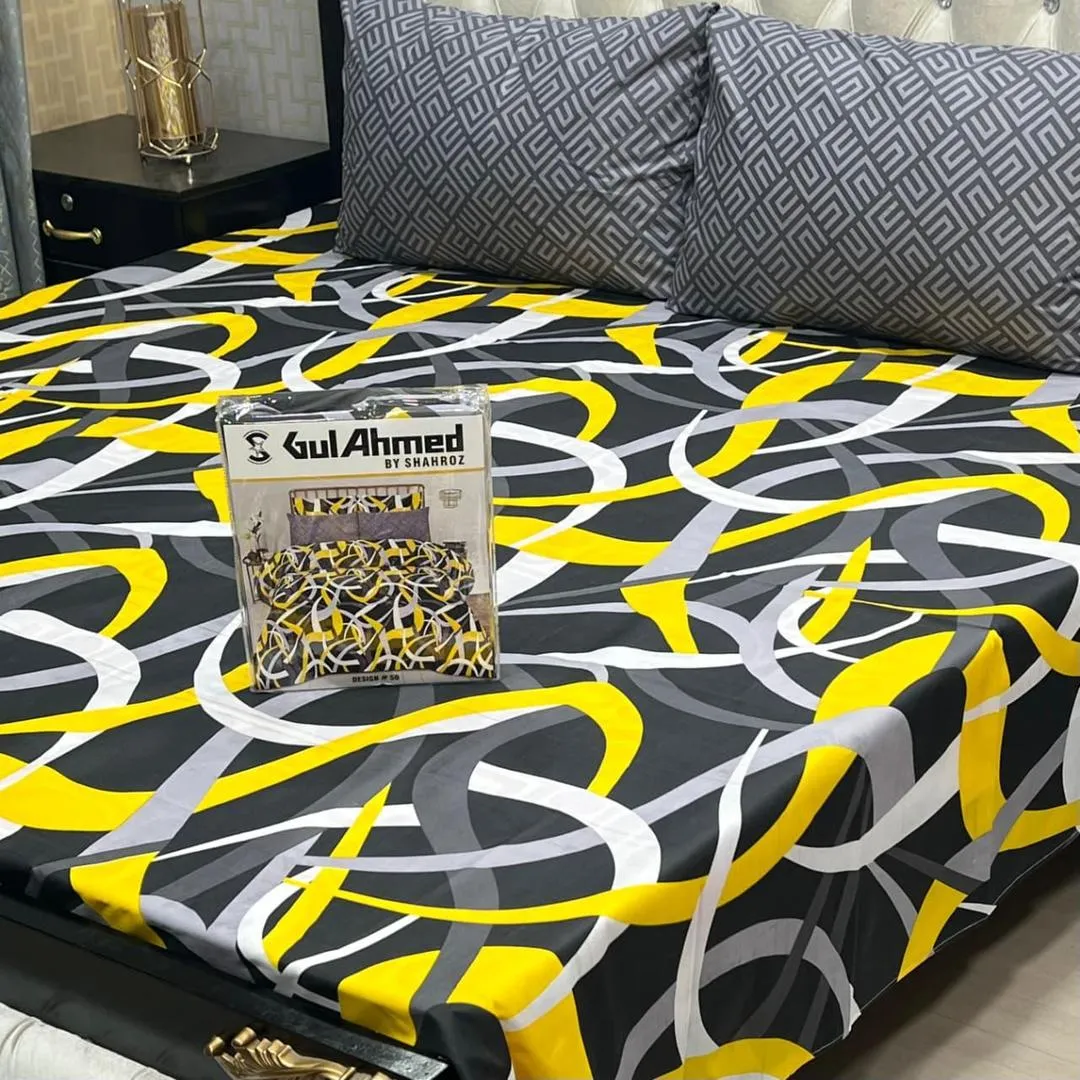 3 Pcs Cotton Sotton Printed Double Bedsheet