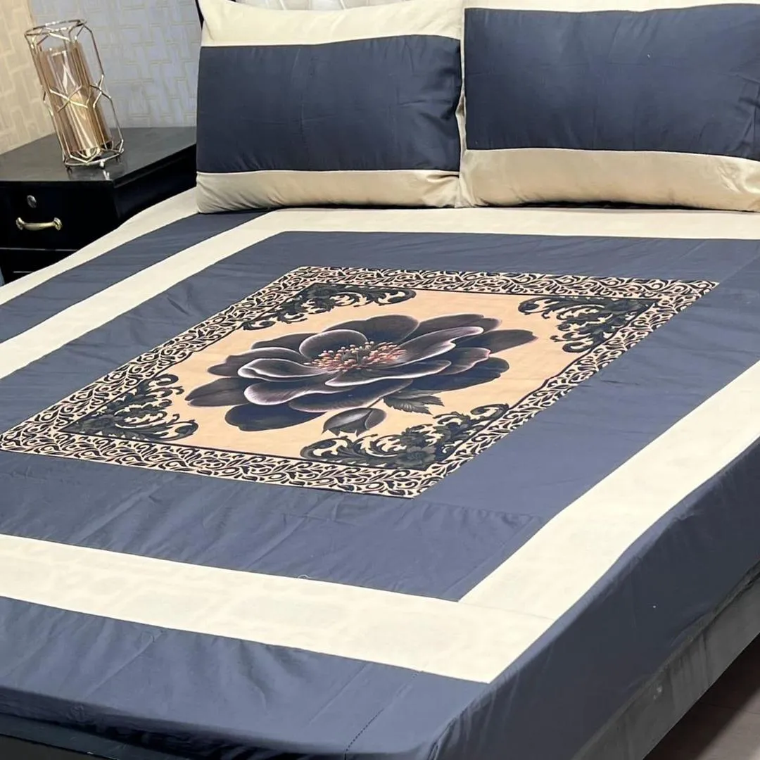 3 Pcs Cotton Sotton Patchwork Double Bedsheet