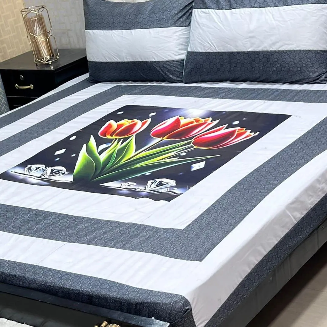 3 Pcs Cotton Sotton Patchwork Double Bedsheet