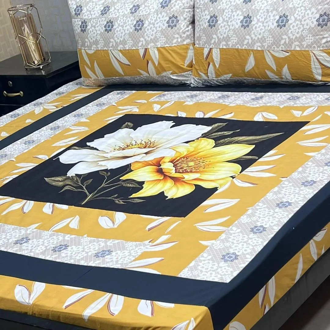 3 Pcs Cotton Sotton Patchwork Double Bedsheet