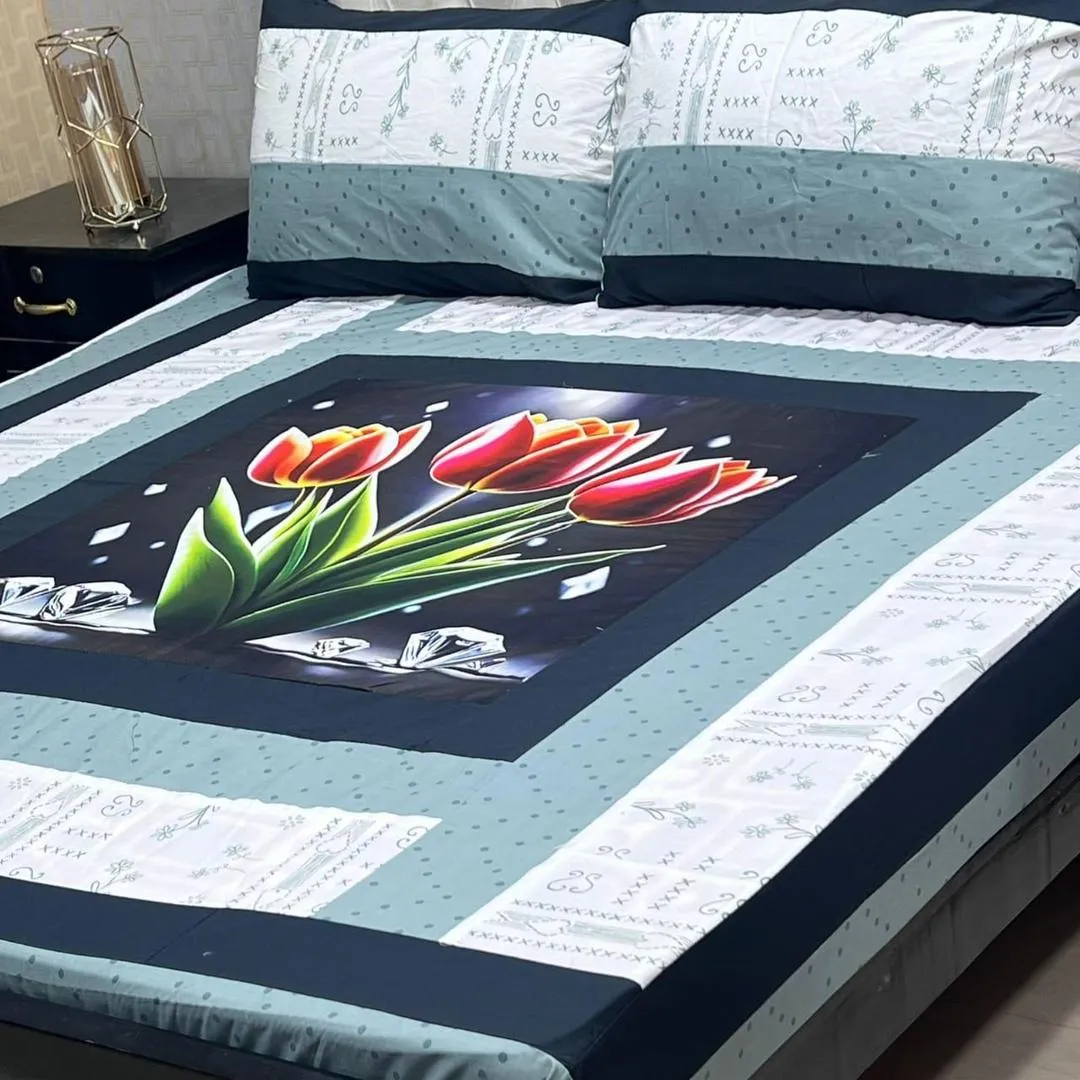 3 Pcs Cotton Sotton Patchwork Double Bedsheet