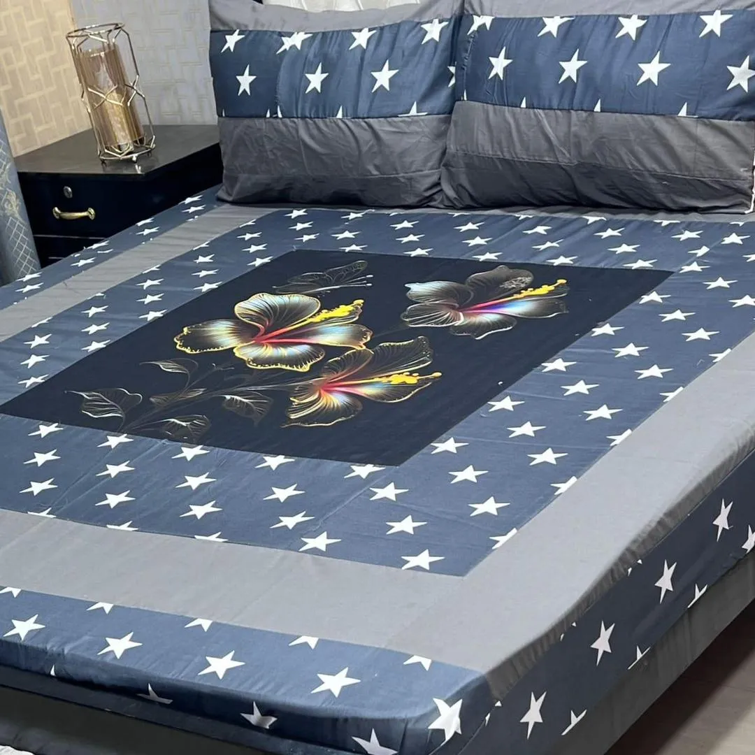 3 Pcs Cotton Sotton Patchwork Double Bedsheet