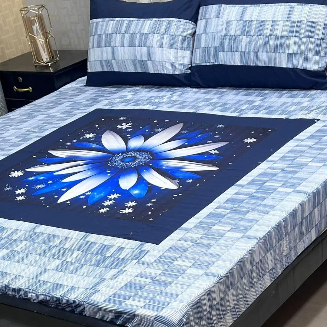 3 Pcs Cotton Sotton Patchwork Double Bedsheet