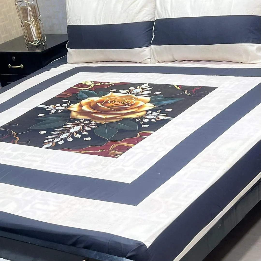 3 Pcs Cotton Sotton Patchwork Double Bedsheet