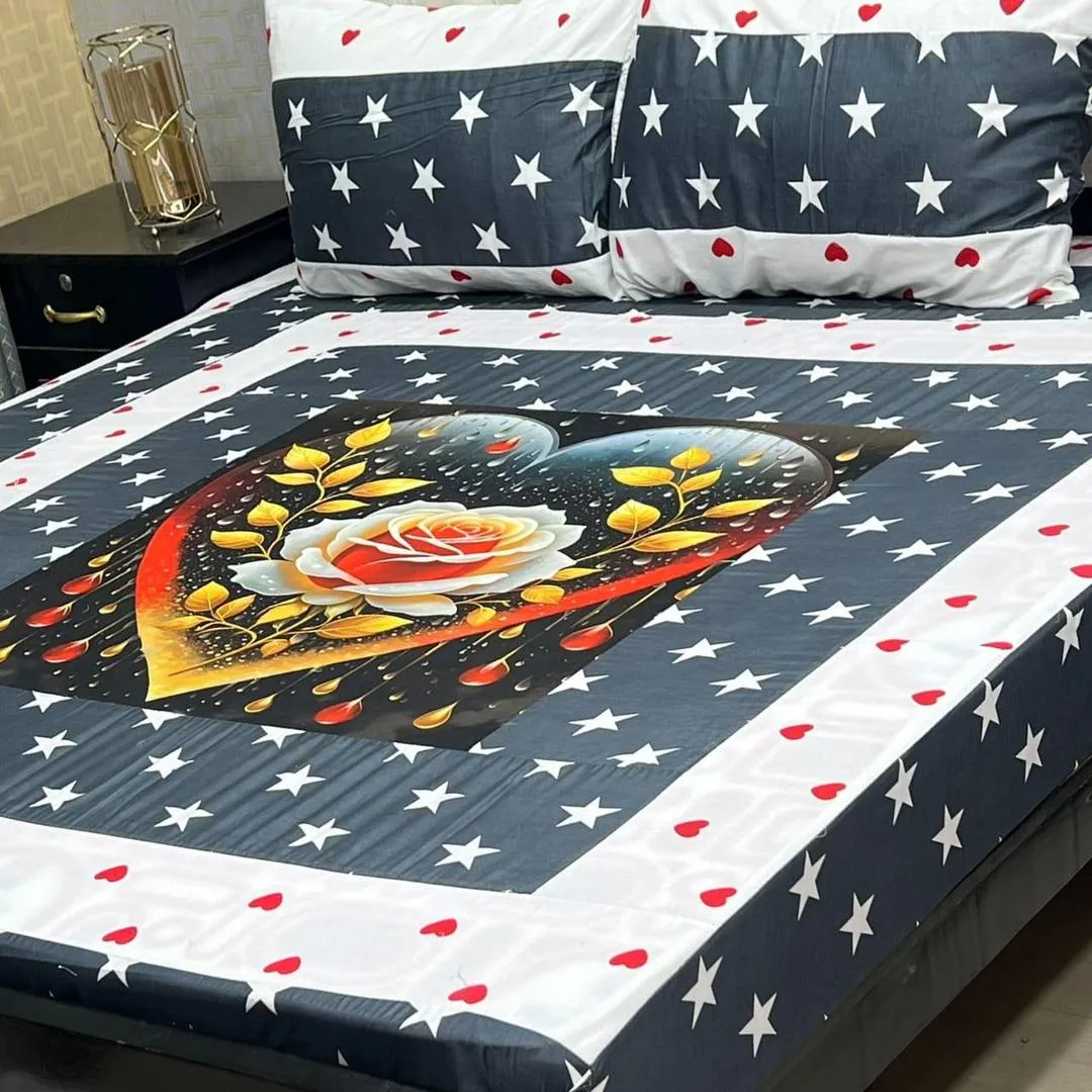3 Pcs Cotton Sotton Patchwork Double Bedsheet