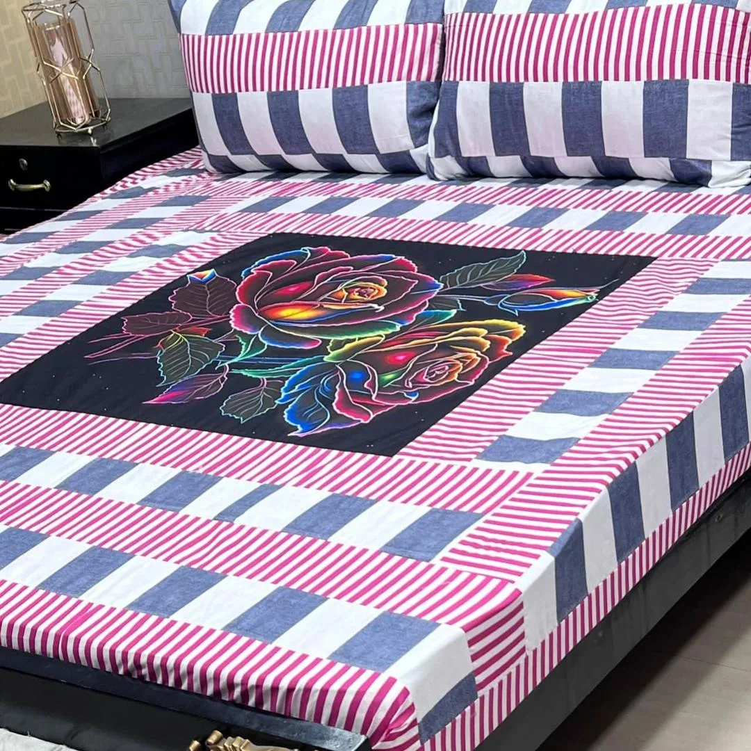 3 Pcs Cotton Sotton Patchwork Double Bedsheet