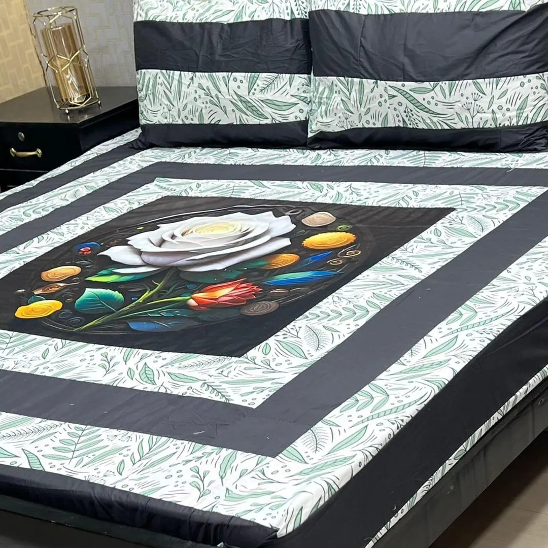 3 Pcs Cotton Sotton Patchwork Double Bedsheet
