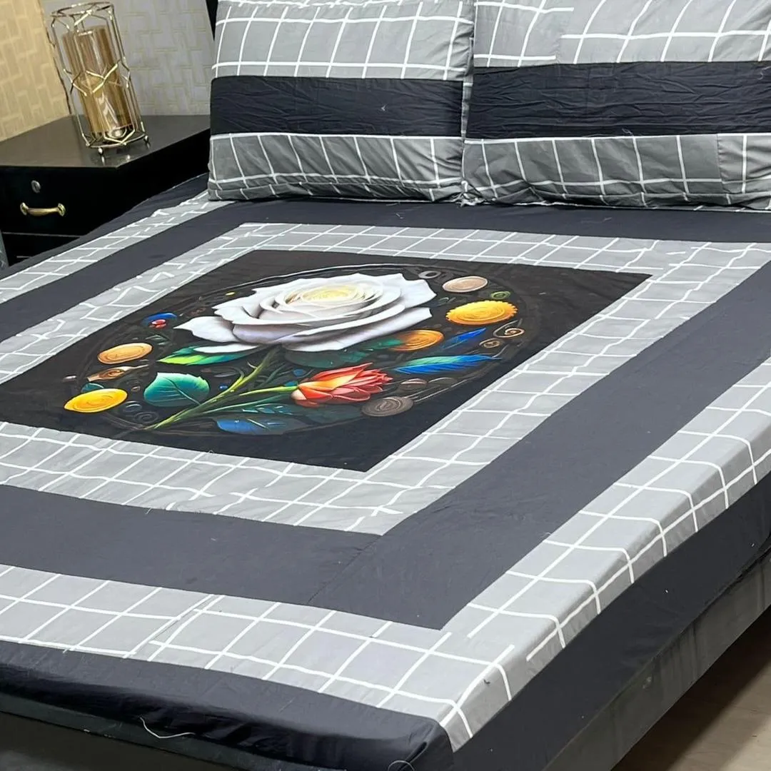 3 Pcs Cotton Sotton Patchwork Double Bedsheet
