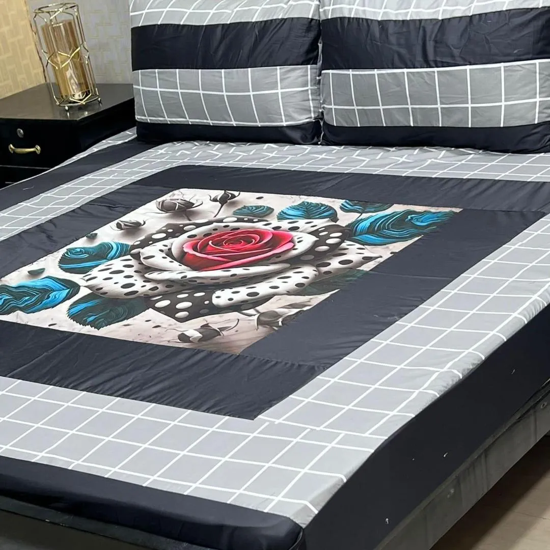 3 Pcs Cotton Sotton Patchwork Double Bedsheet