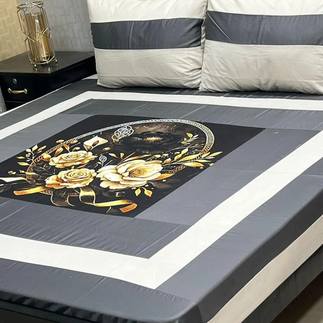 3 Pcs Cotton Sotton Patchwork Double Bedsheet