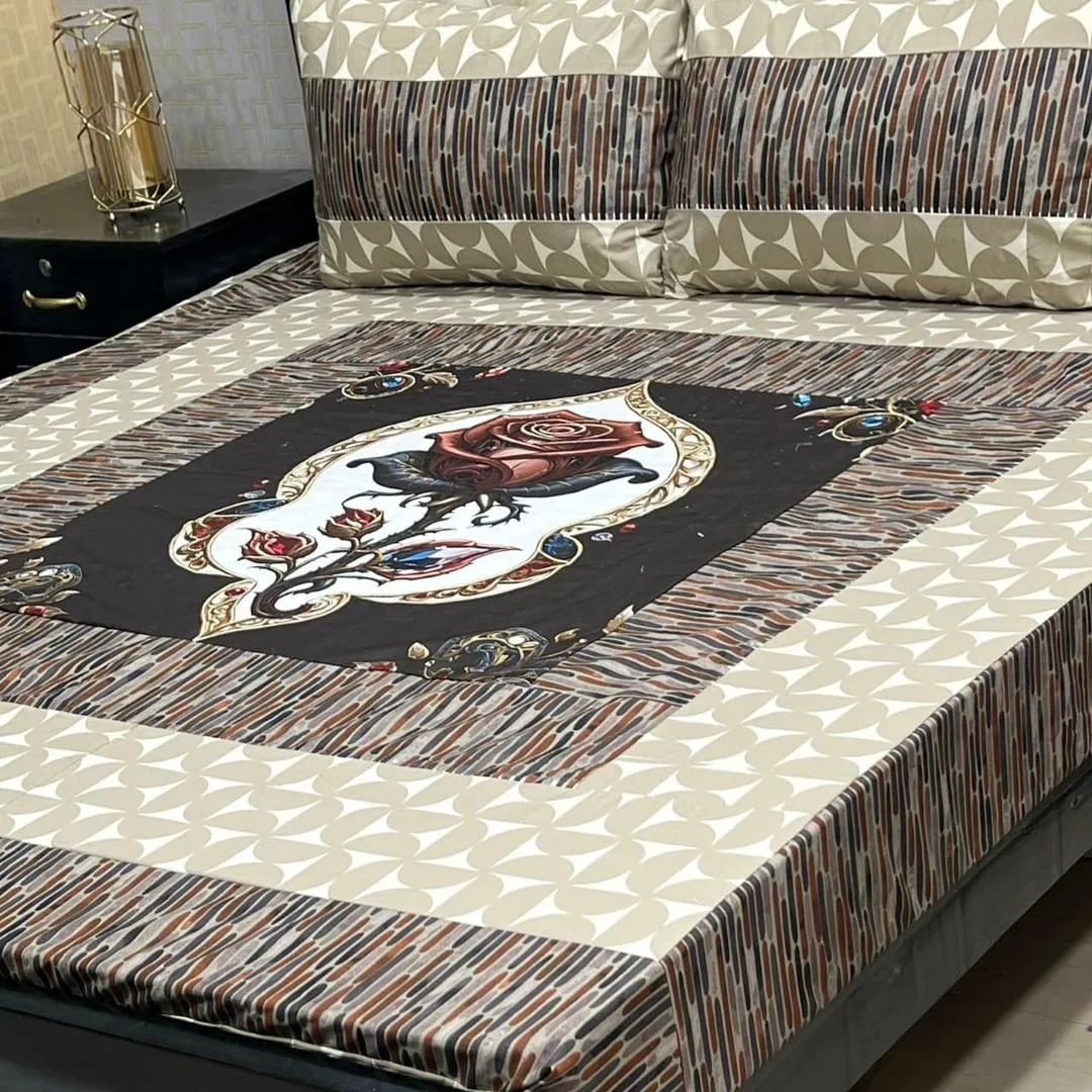 3 Pcs Cotton Sotton Patchwork Double Bedsheet