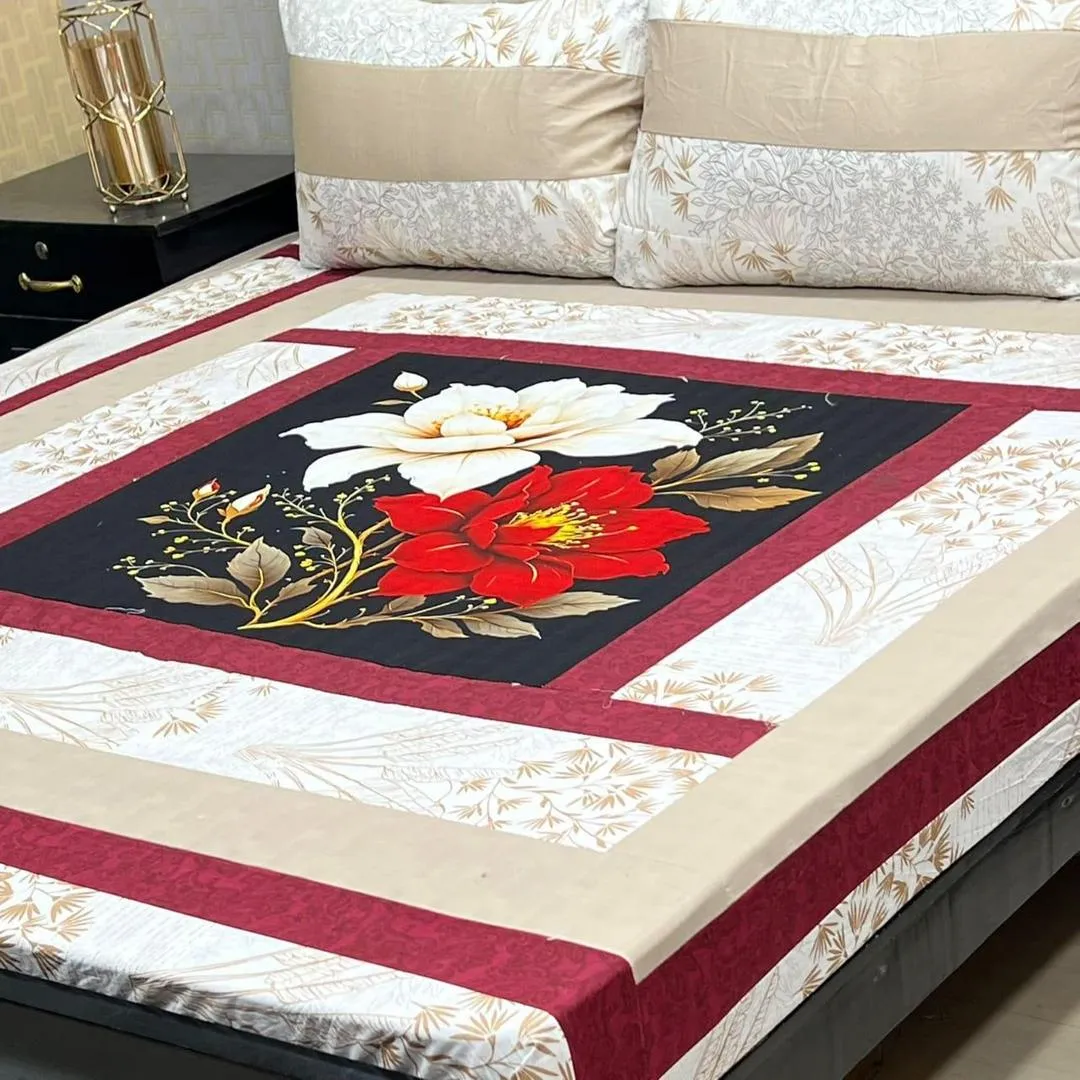 3 Pcs Cotton Sotton Patchwork Double Bedsheet