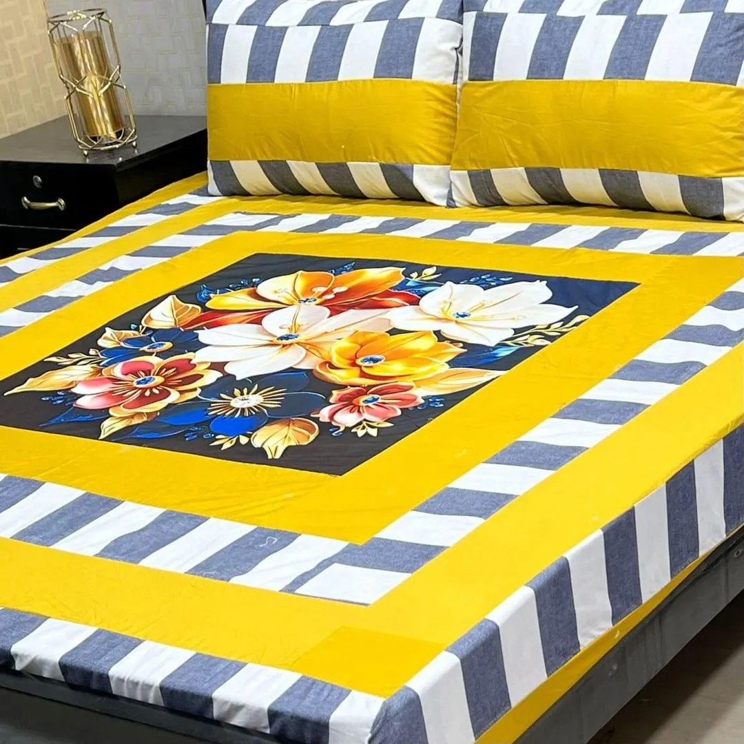 3 Pcs Cotton Sotton Patchwork Double Bedsheet