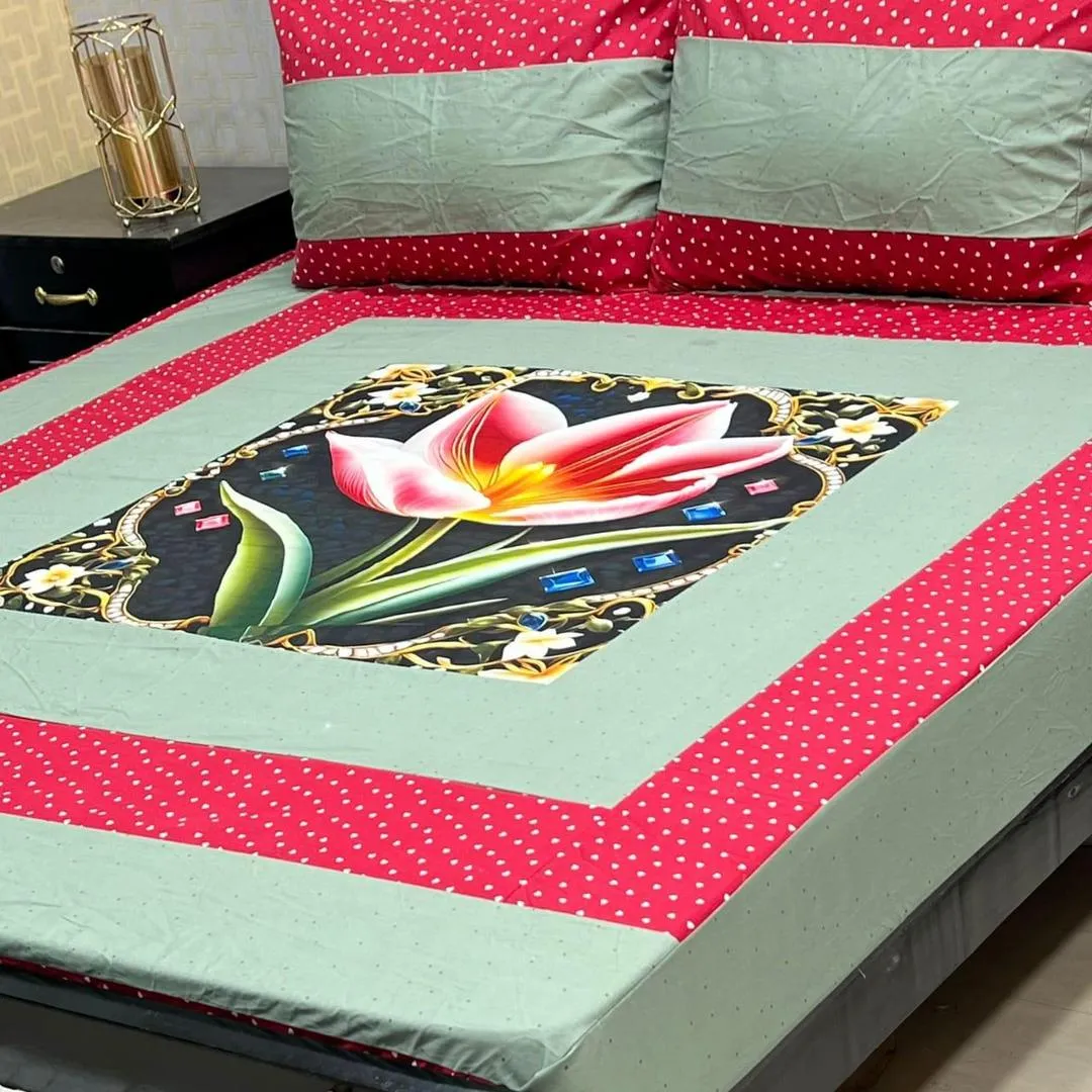 3 Pcs Cotton Sotton Patchwork Double Bedsheet