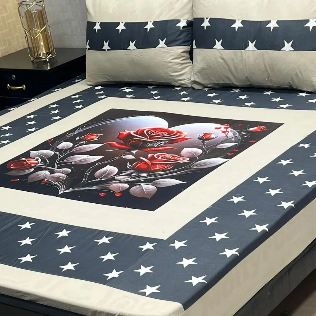 3 Pcs Cotton Sotton Patchwork Double Bedsheet