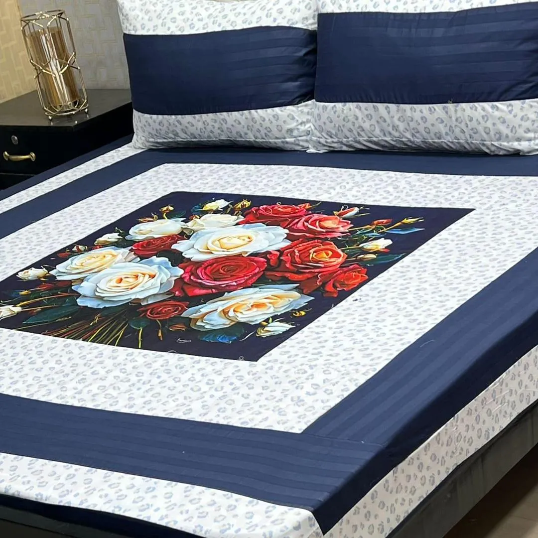 3 Pcs Cotton Sotton Patchwork Double Bedsheet