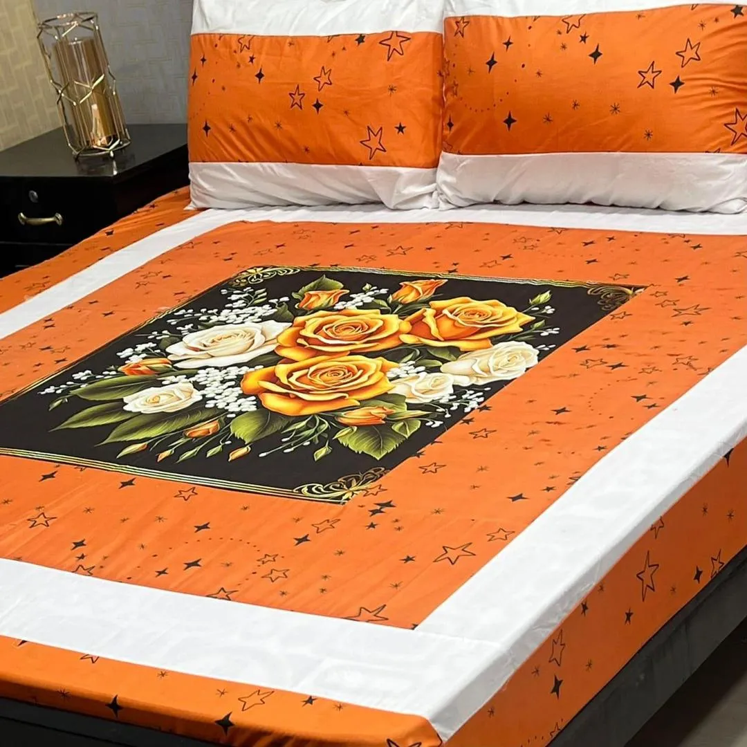 3 Pcs Cotton Sotton Patchwork Double Bedsheet