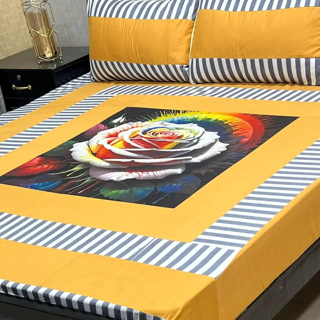 3 Pcs Cotton Sotton Patchwork Double Bedsheet