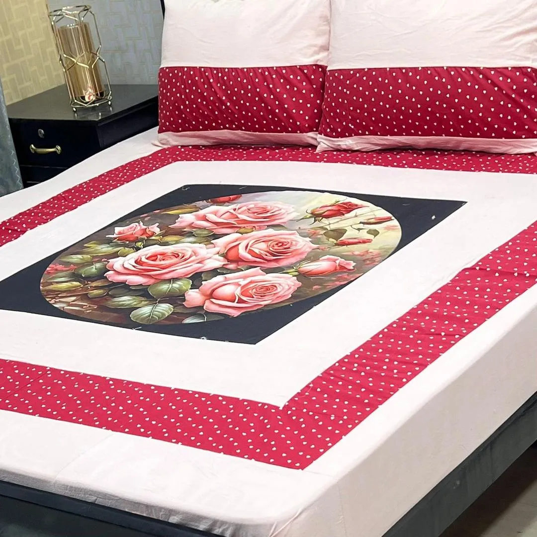 3 Pcs Cotton Sotton Patchwork Double Bedsheet