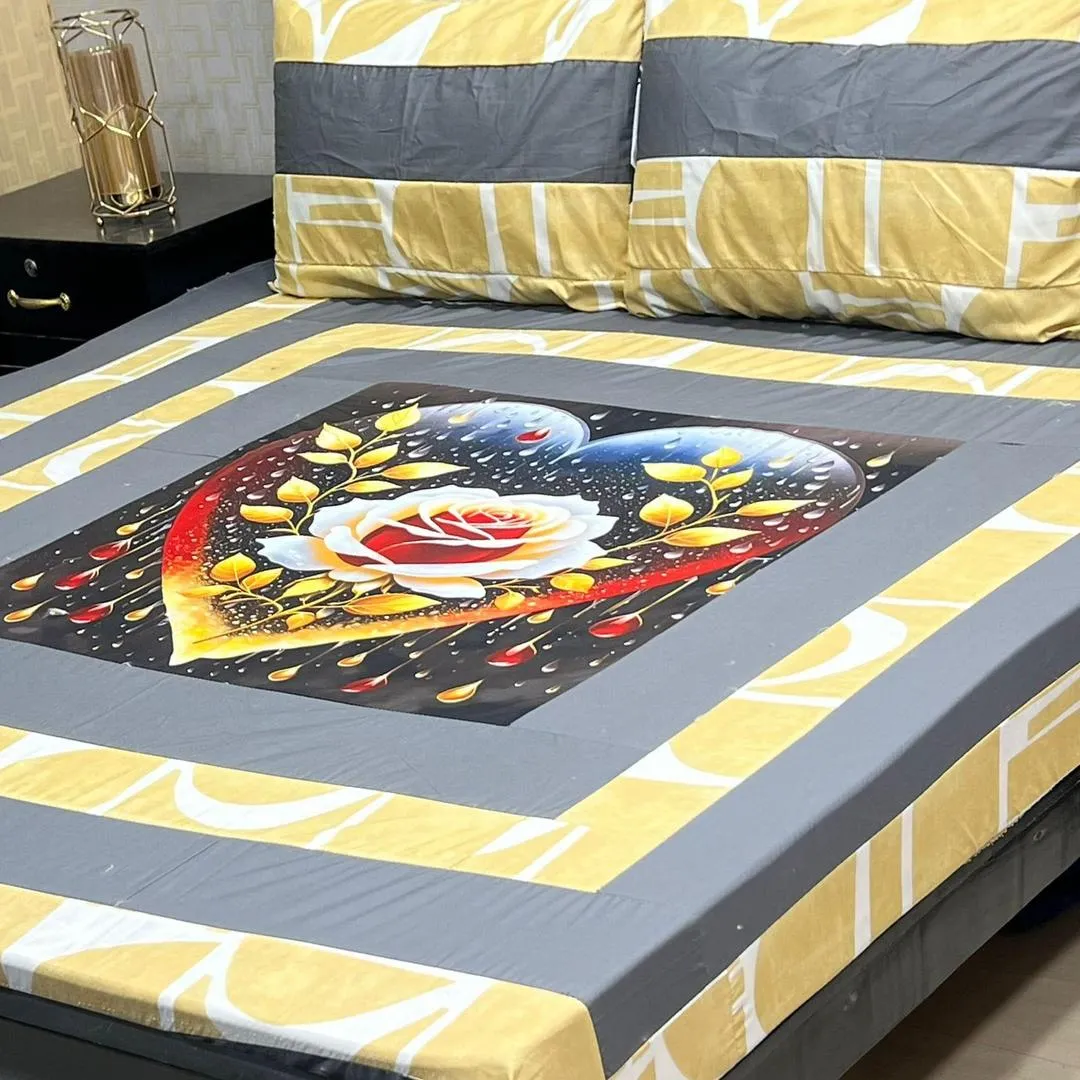 3 Pcs Cotton Sotton Patchwork Double Bedsheet