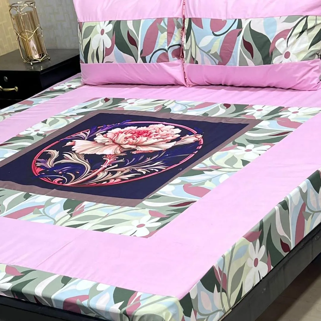 3 Pcs Cotton Sotton Patchwork Double Bedsheet