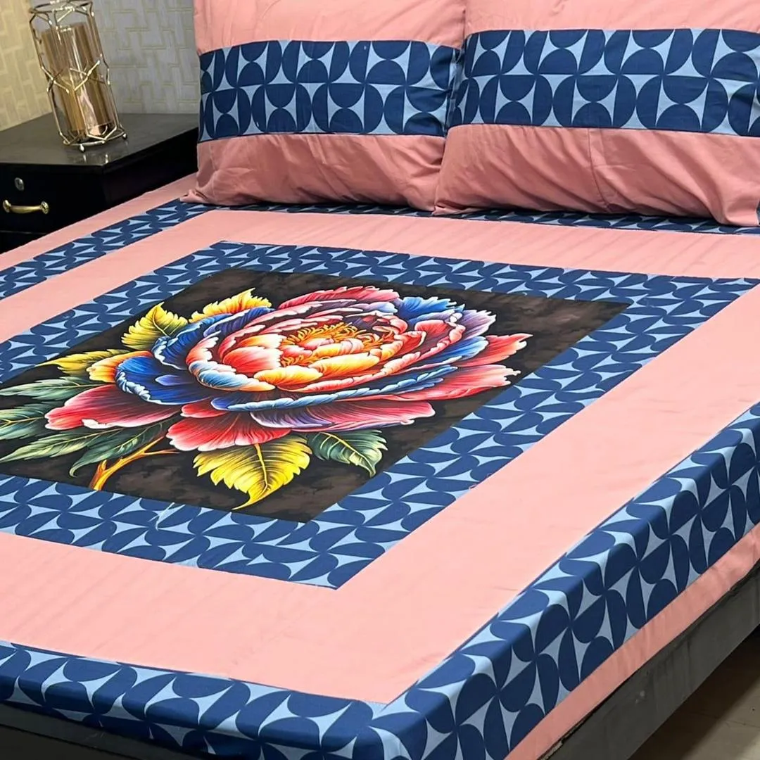 3 Pcs Cotton Sotton Patchwork Double Bedsheet