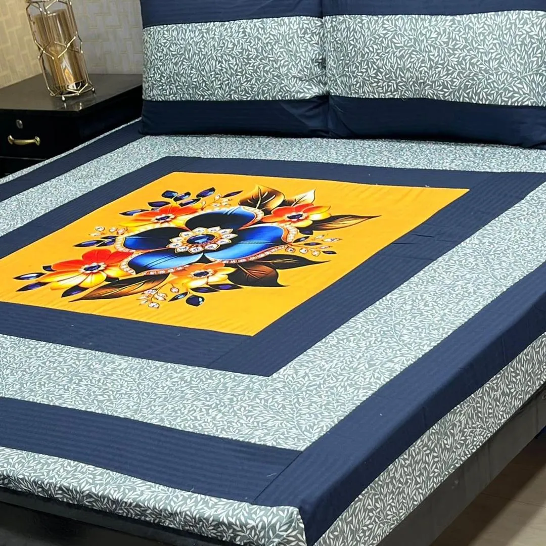 3 Pcs Cotton Sotton Patchwork Double Bedsheet