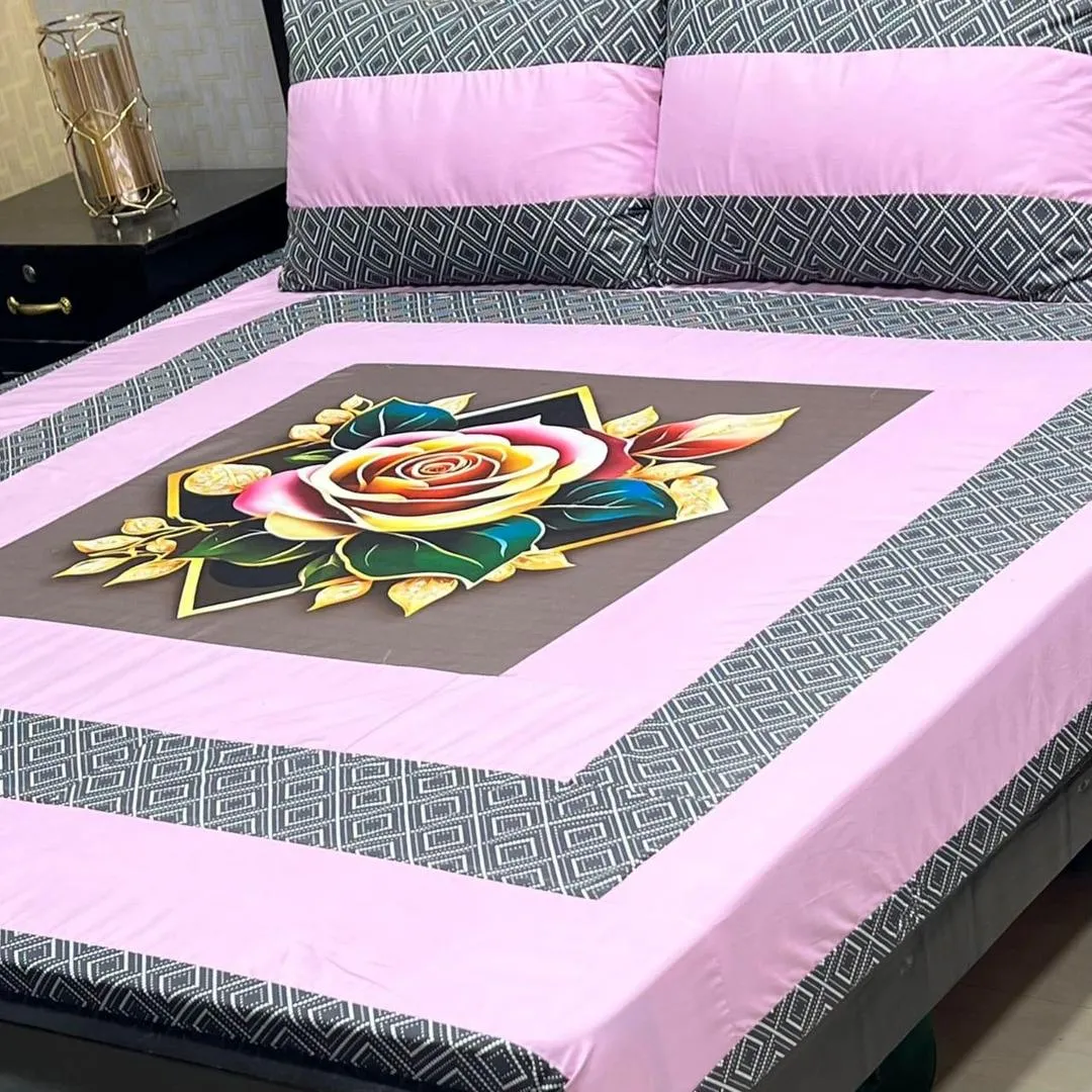 3 Pcs Cotton Sotton Patchwork Double Bedsheet