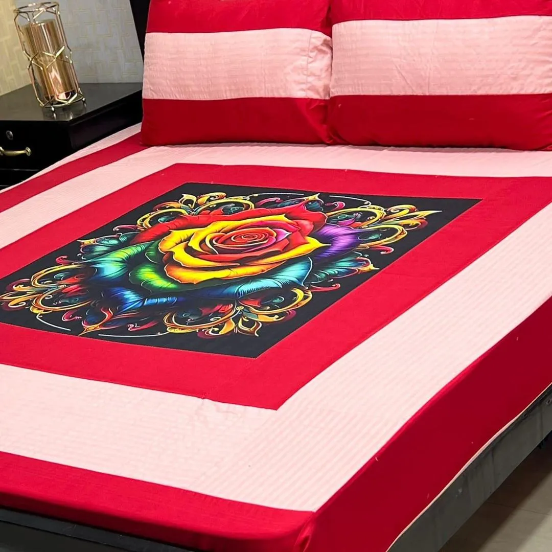 3 Pcs Cotton Sotton Patchwork Double Bedsheet