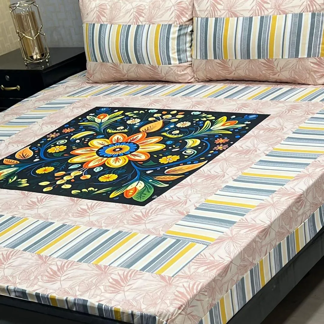 3 Pcs Cotton Sotton Patchwork Double Bedsheet
