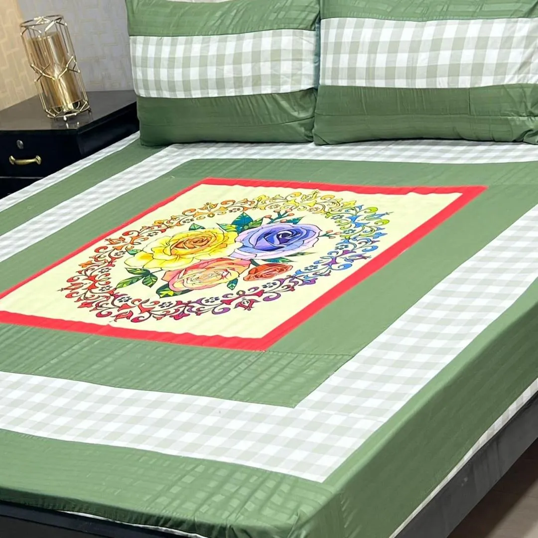 3 Pcs Cotton Sotton Patchwork Double Bedsheet