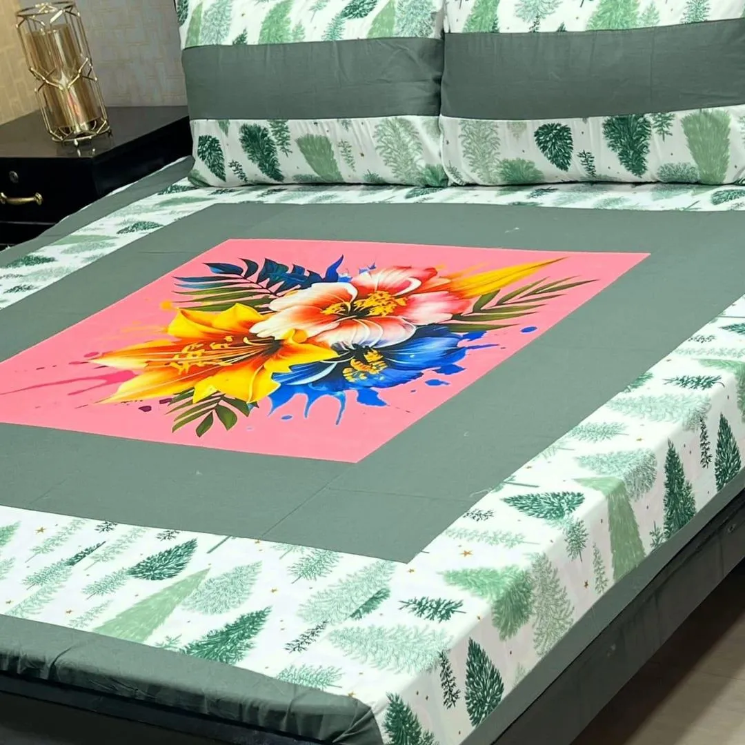 3 Pcs Cotton Sotton Patchwork Double Bedsheet