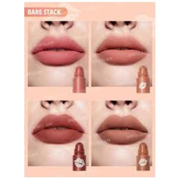 4 in 1 High Pigmented Matte Lipstick - 1 Pcs in Nude Bare Stack Shade