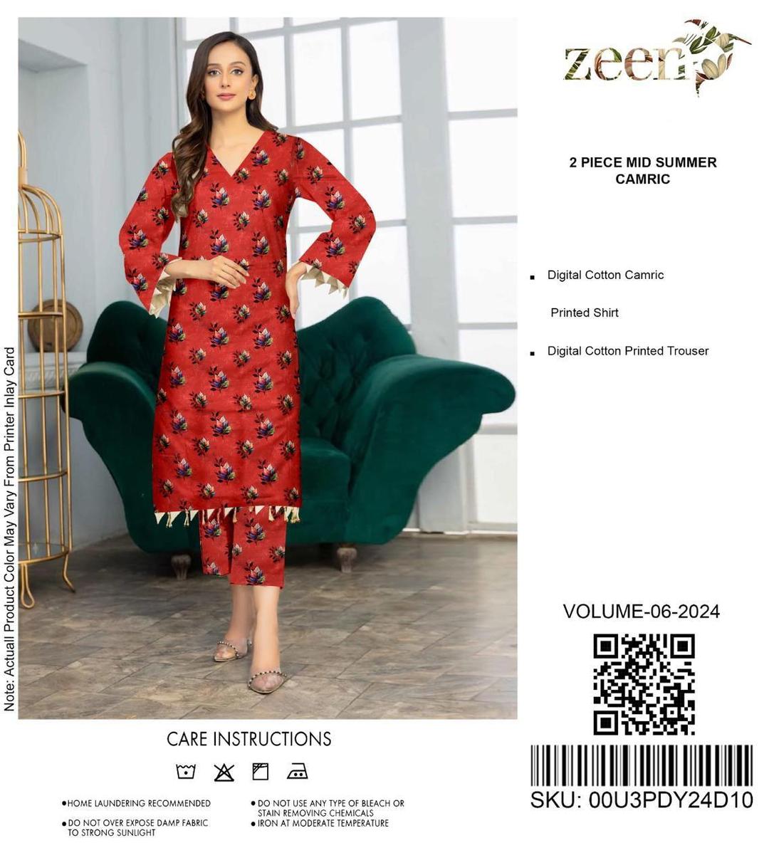 2 Pcs Women's Unstitched Cambric Digital Print Suit