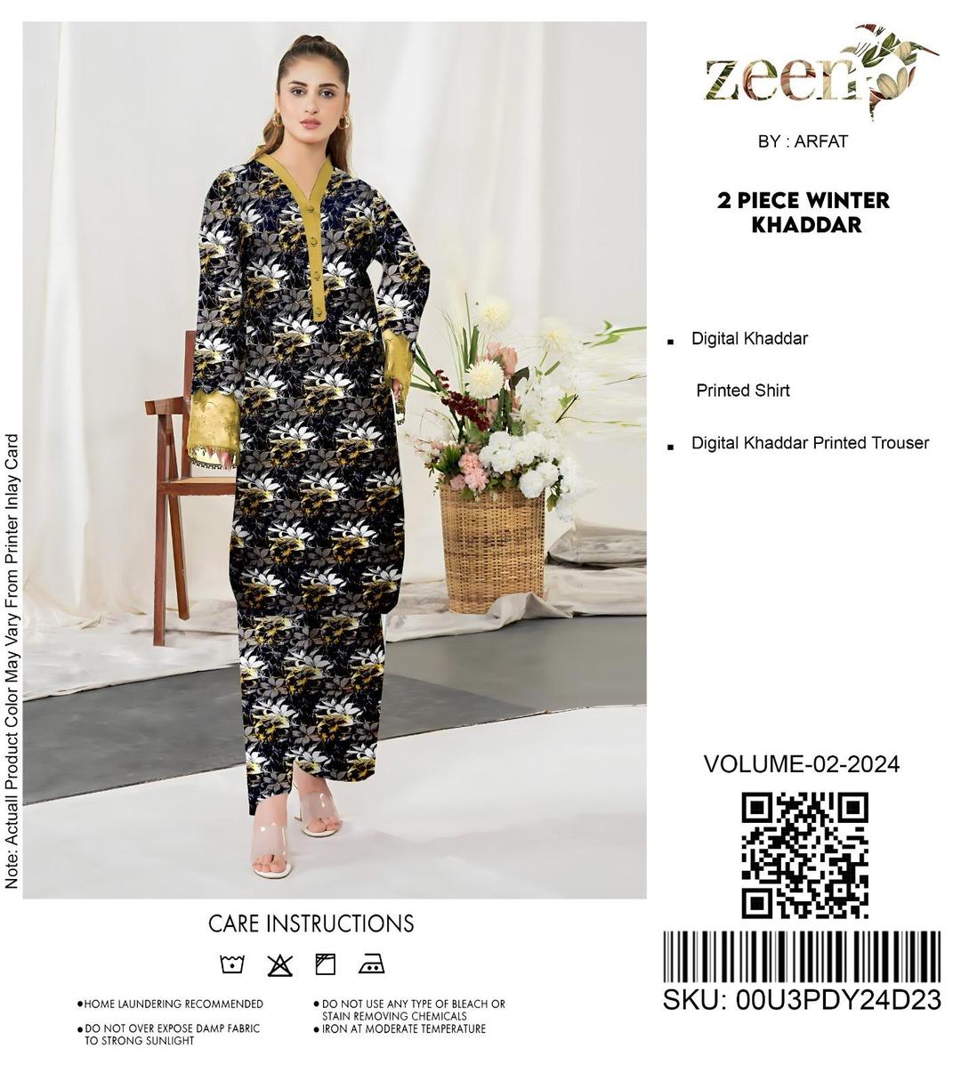 2 Pcs Women's Unstitched Khaddar Printed Suit