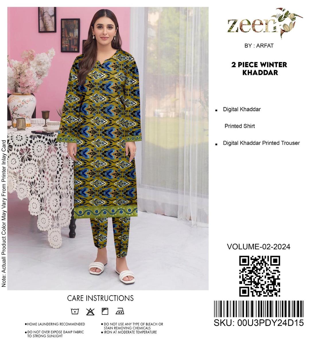 2 Pcs Women's Unstitched Khaddar Printed Suit