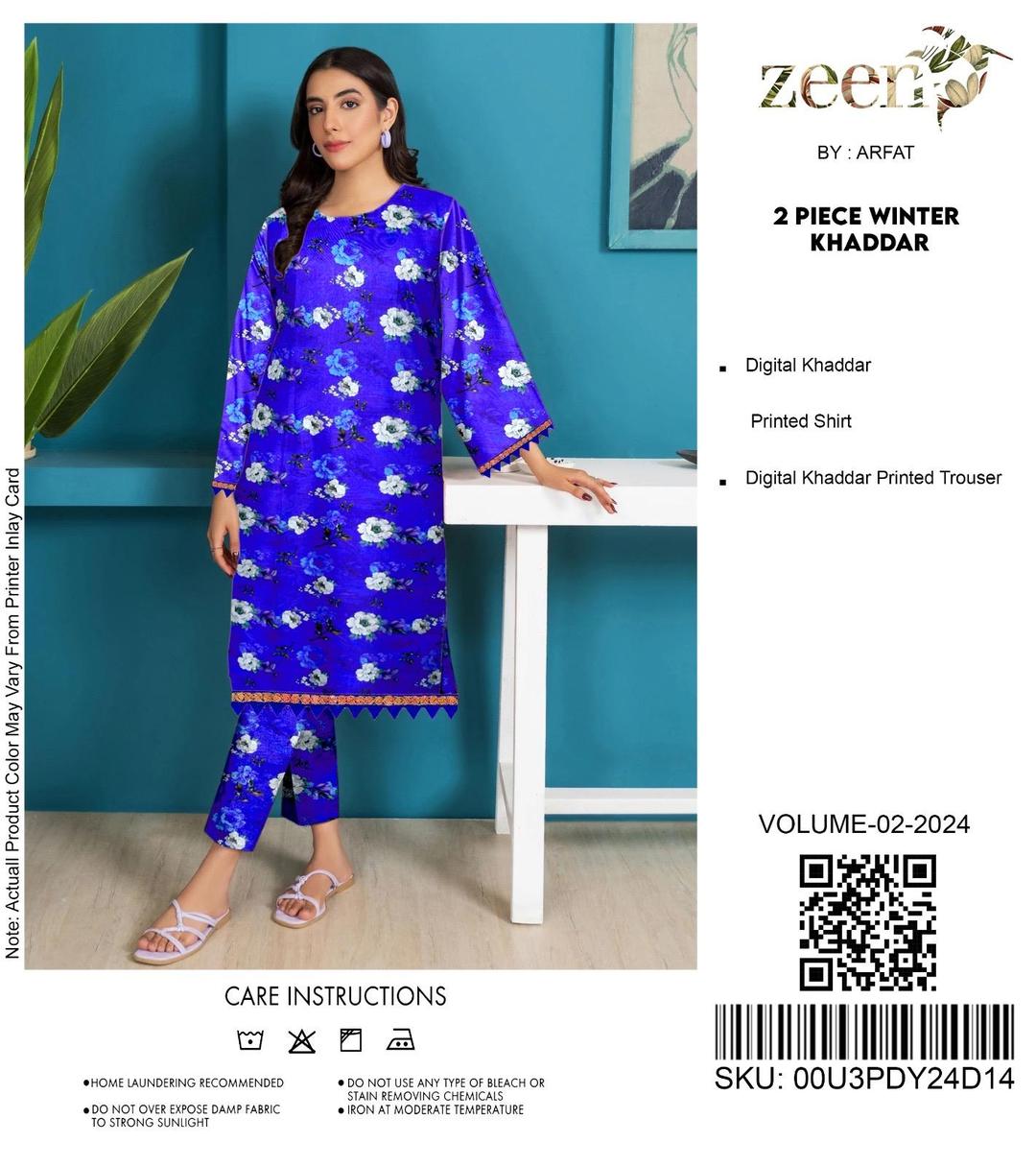 2 Pcs Women's Unstitched Khaddar Printed Suit