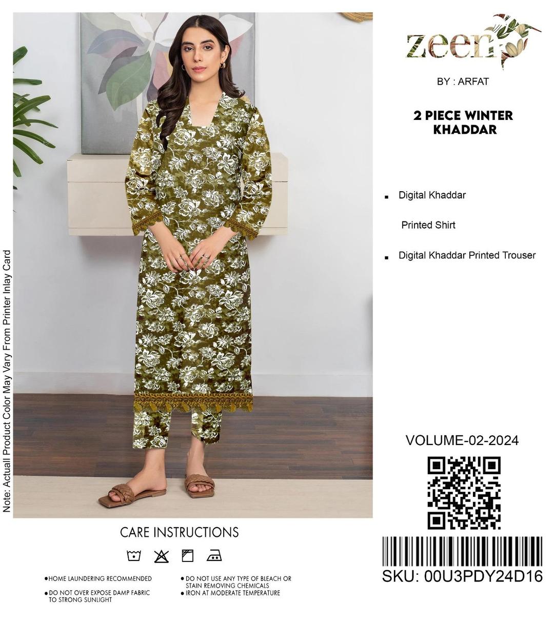 2 Pcs Women's Unstitched Khaddar Printed Suit