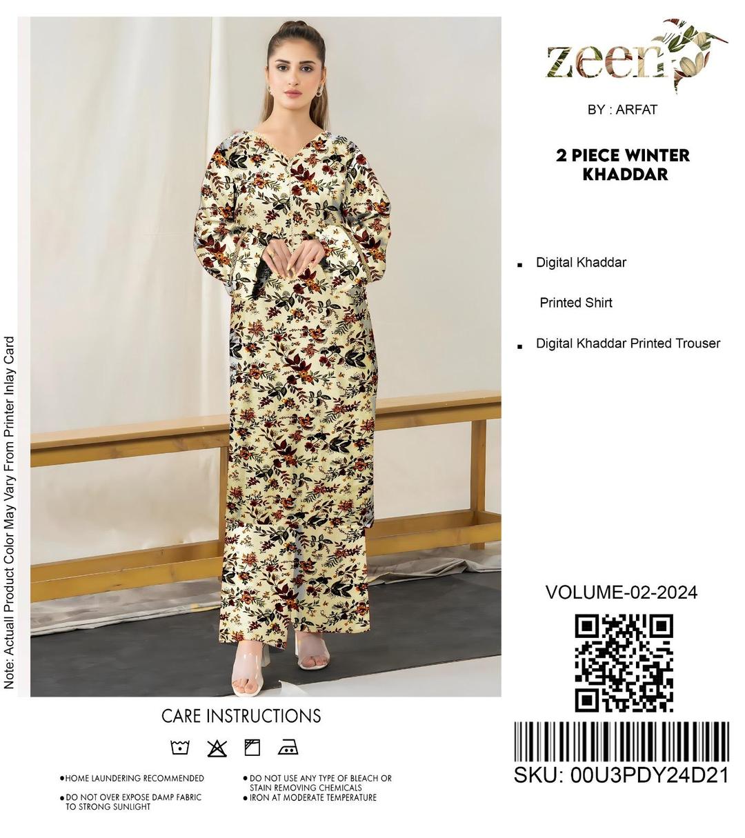 2 Pcs Women's Unstitched Khaddar Printed Suit