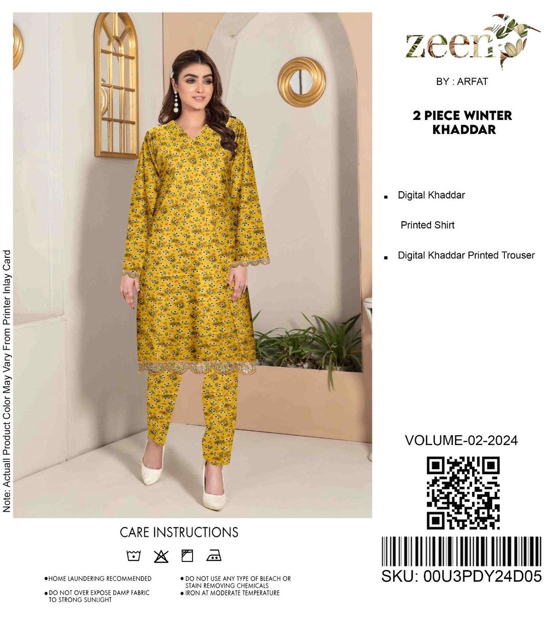 2 Pcs Women's Unstitched Khaddar Printed Suit