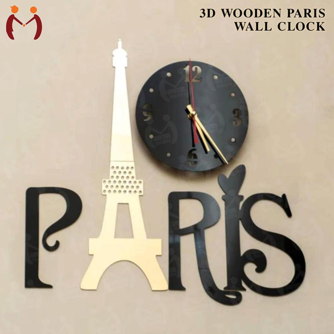 Eiffel Tower Wooden Wall Clock, Golden
