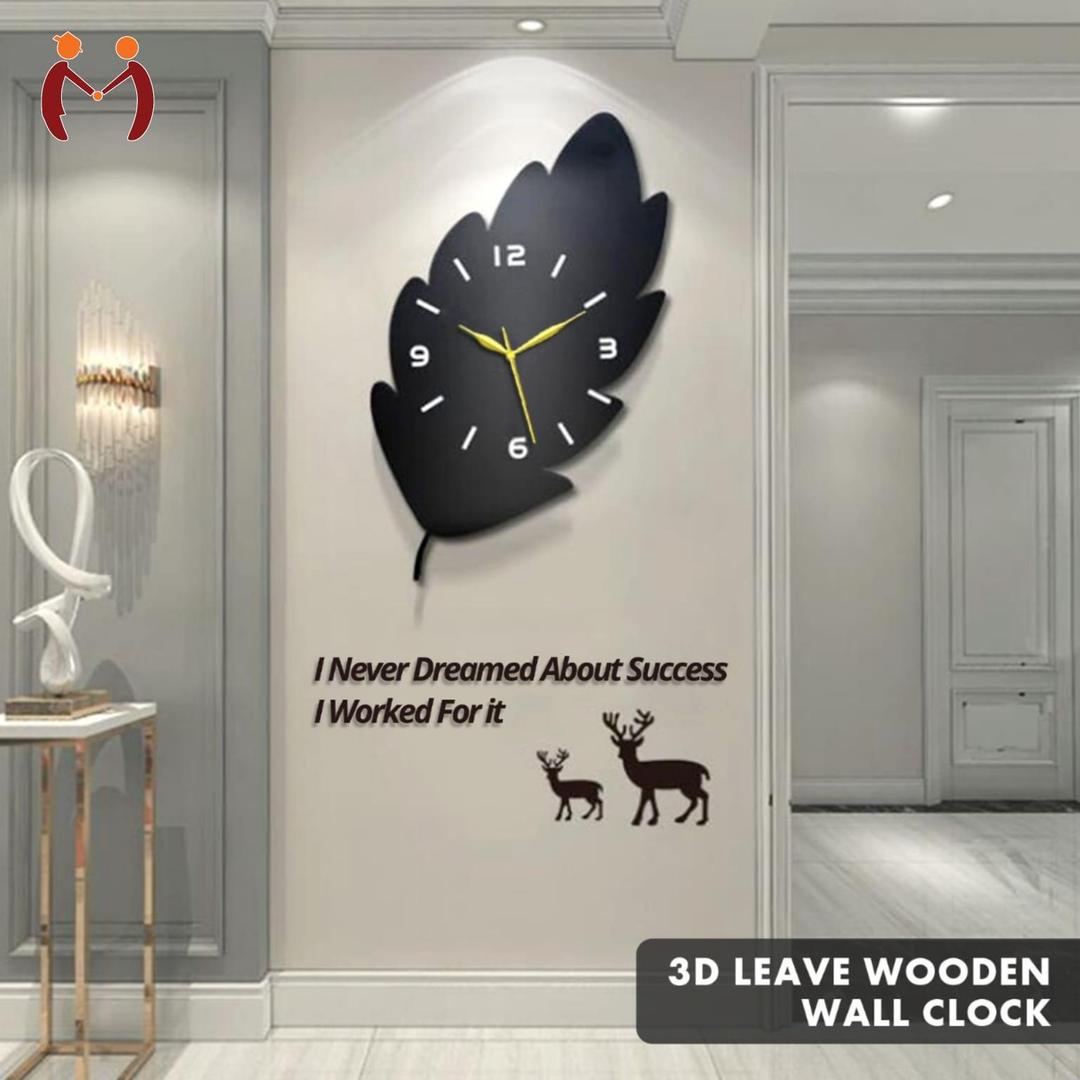 3D Leaf Wooden Wall Clock