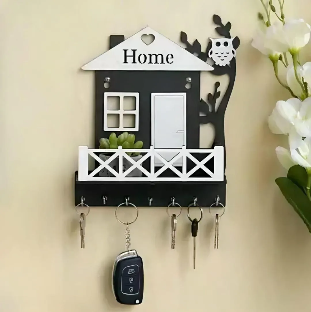 Elegant Black Wood Key Holder - 1 Pc - Unique Calligraphy Design