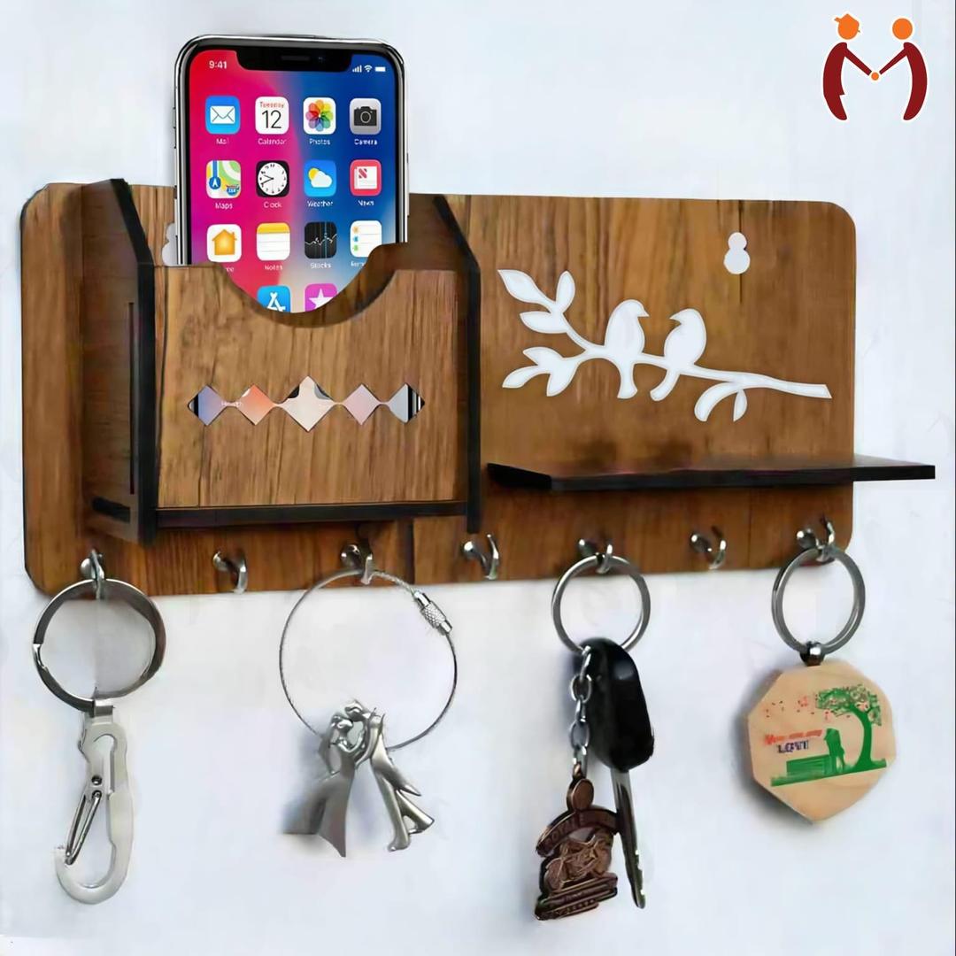  Sparrow Engrave Wooden Key And Mobile Holder 