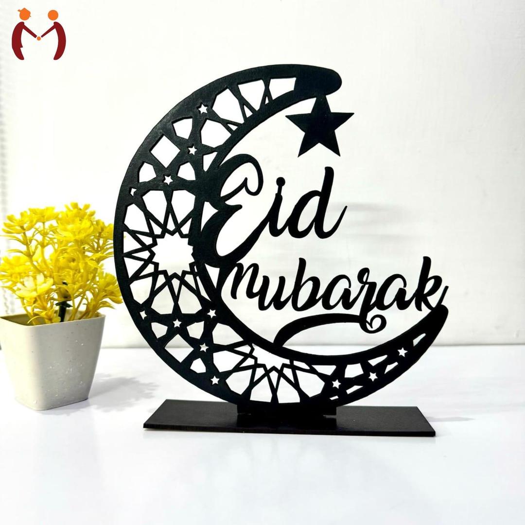 Eid Mubarak Calligraphy Decorative Moon Shaped Table Stand 