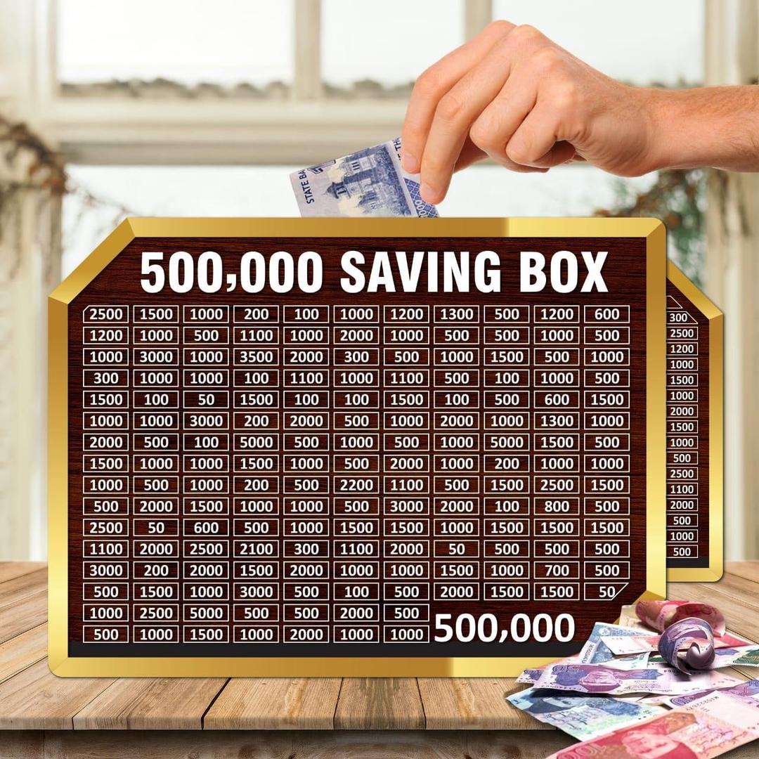 5 Lakh Money Saving Box – Wooden 500,000 Target Chart – Rupee Organizer for Smart Budgeting