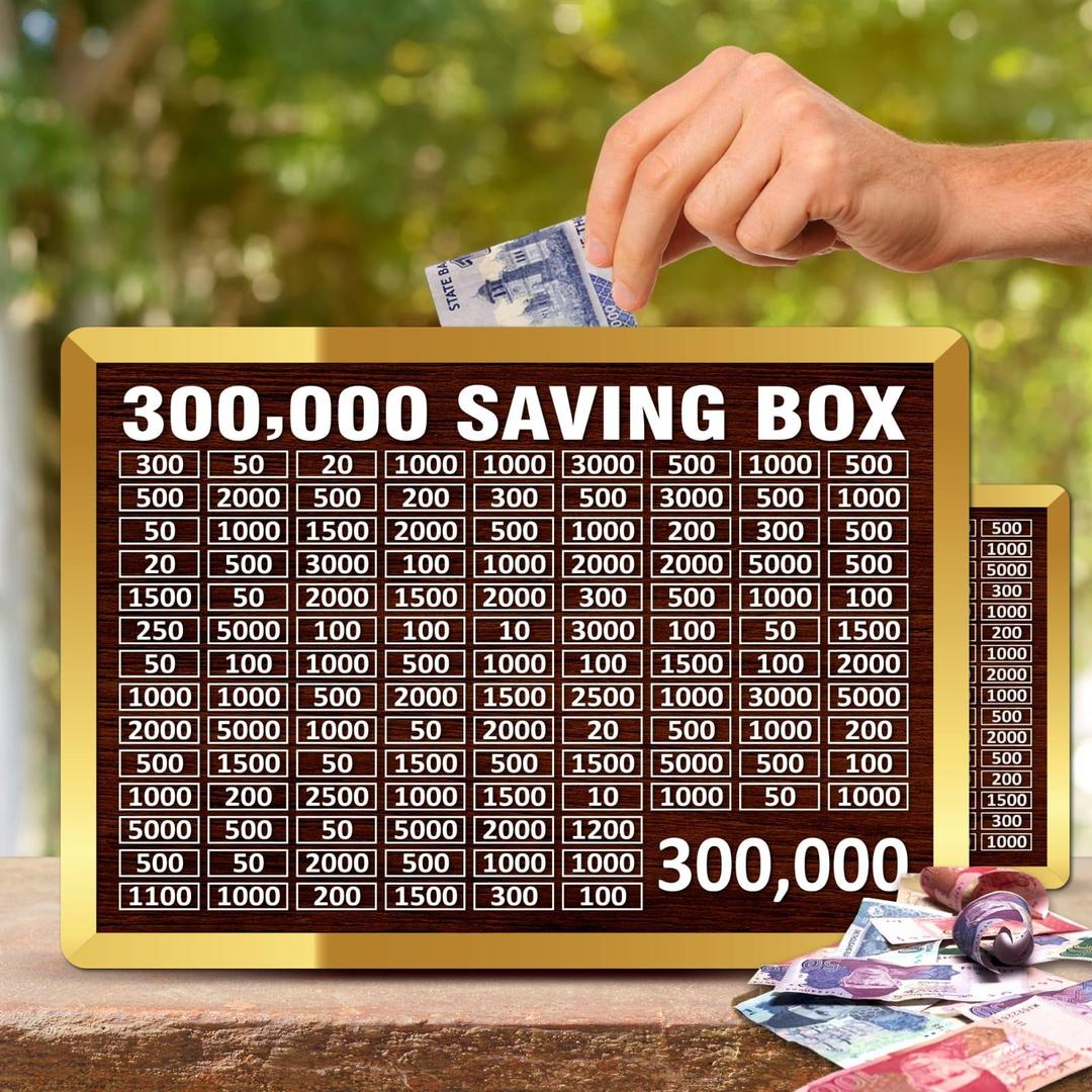 300,000 Saving Box – Wooden Money Saving Challenge Box