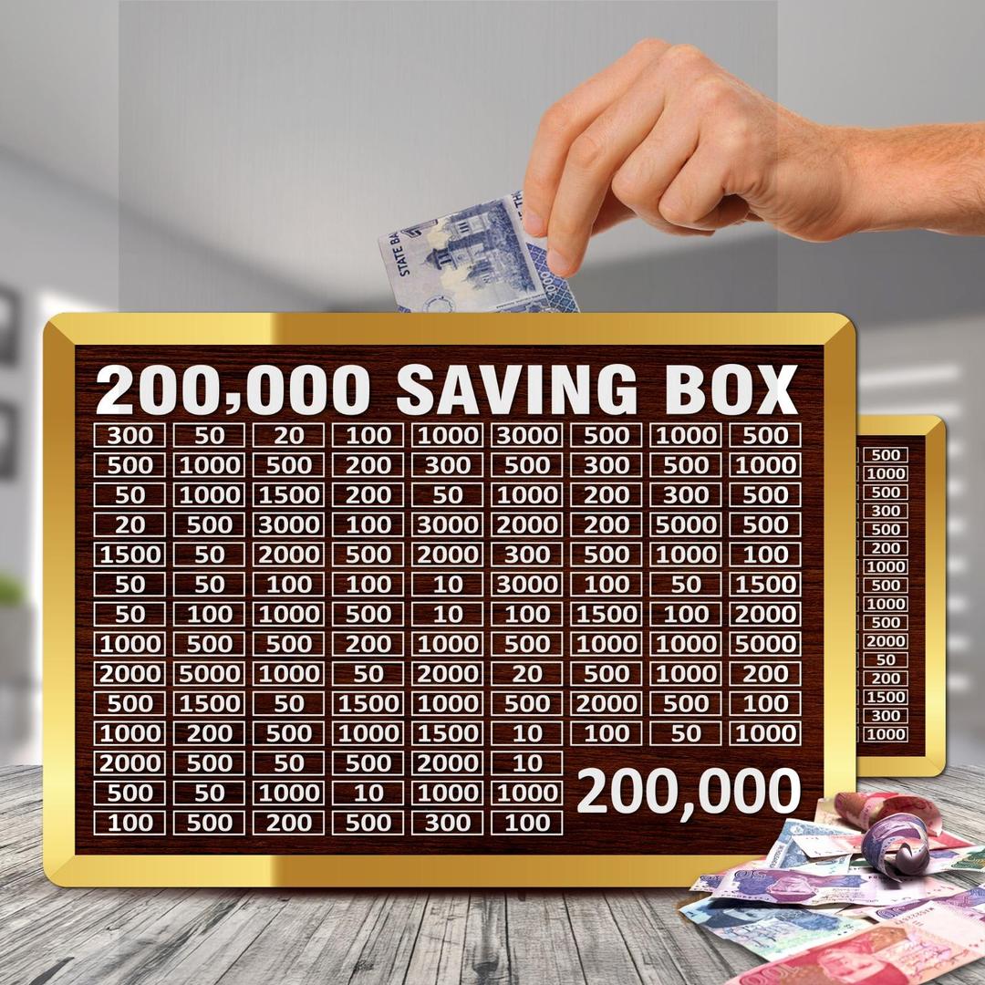  200,000 Rupees Target Saving Box – Wooden Money Challenge Box