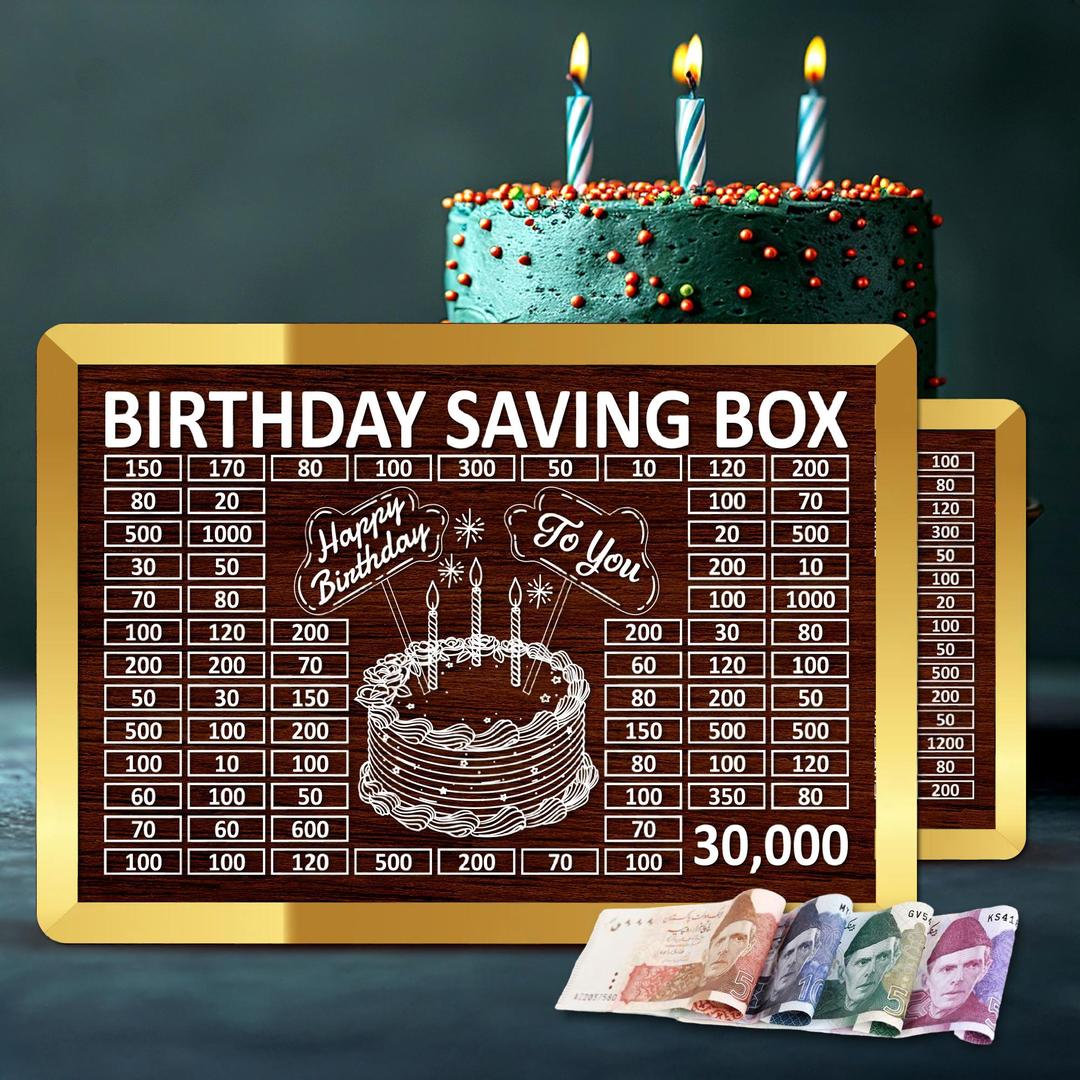 Birthday Saving Box – 30,000 Target Money Challenge – Wooden Money Saving Chart with Rupee Slots – Gift Idea for Kids & Adults